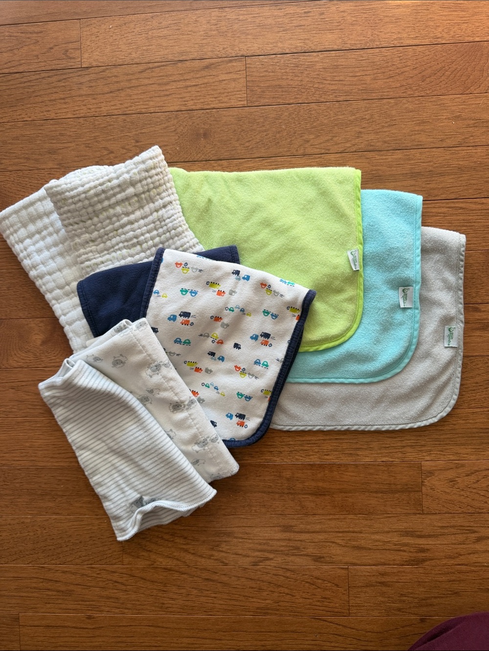 Baby Burp Cloths and Washcloth Set - Green, Blue, Gray, White